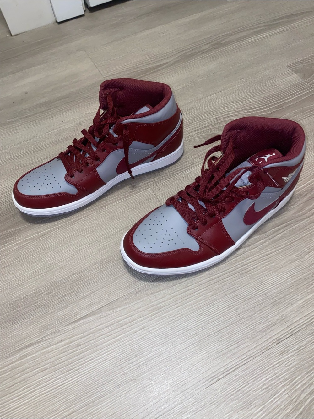 Jordan Men's Maroon and Gray Mid-Top Sneakers